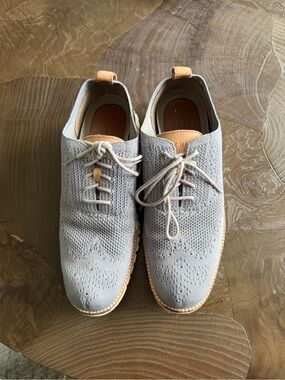 Cole Haan Light Gray Knit Lace-Up Sneakers with Tan Accents